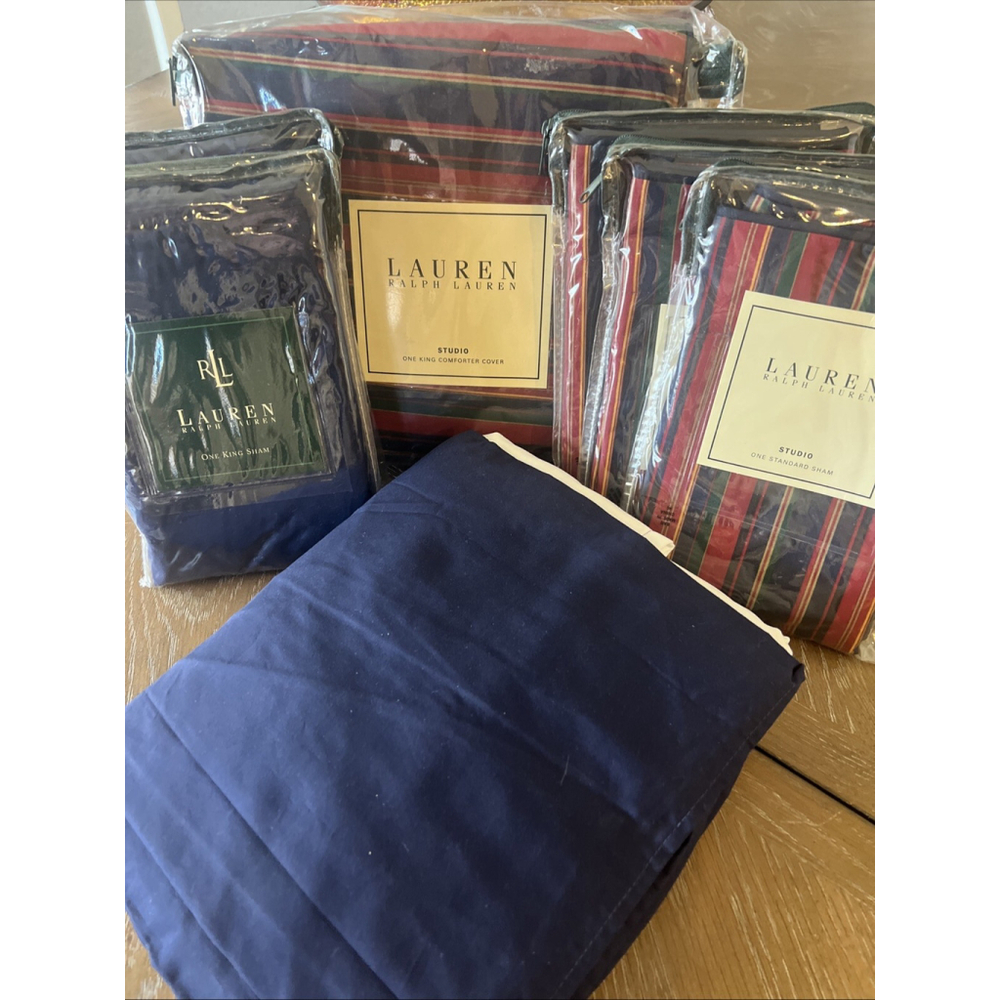 Ralph Lauren Studio Stripe Red King Duvet Set King & Std Shams & Bedskirt New